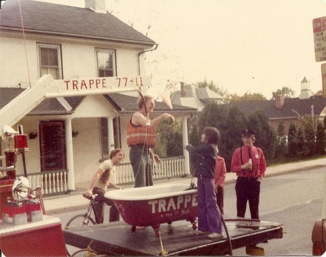 This picture was poking fun of Squirt 77.  Pictured in the life jacket is past Assistant Chief Bruce &quot;Rookie&quot; Craver and in the red shirt Fire Fighter William Koffel