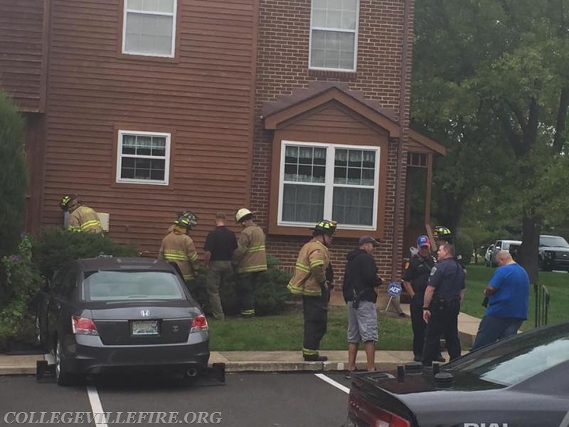 MVA, Car into the building, Perkiomen Woods Collegeville section of Upper Providence Twp.