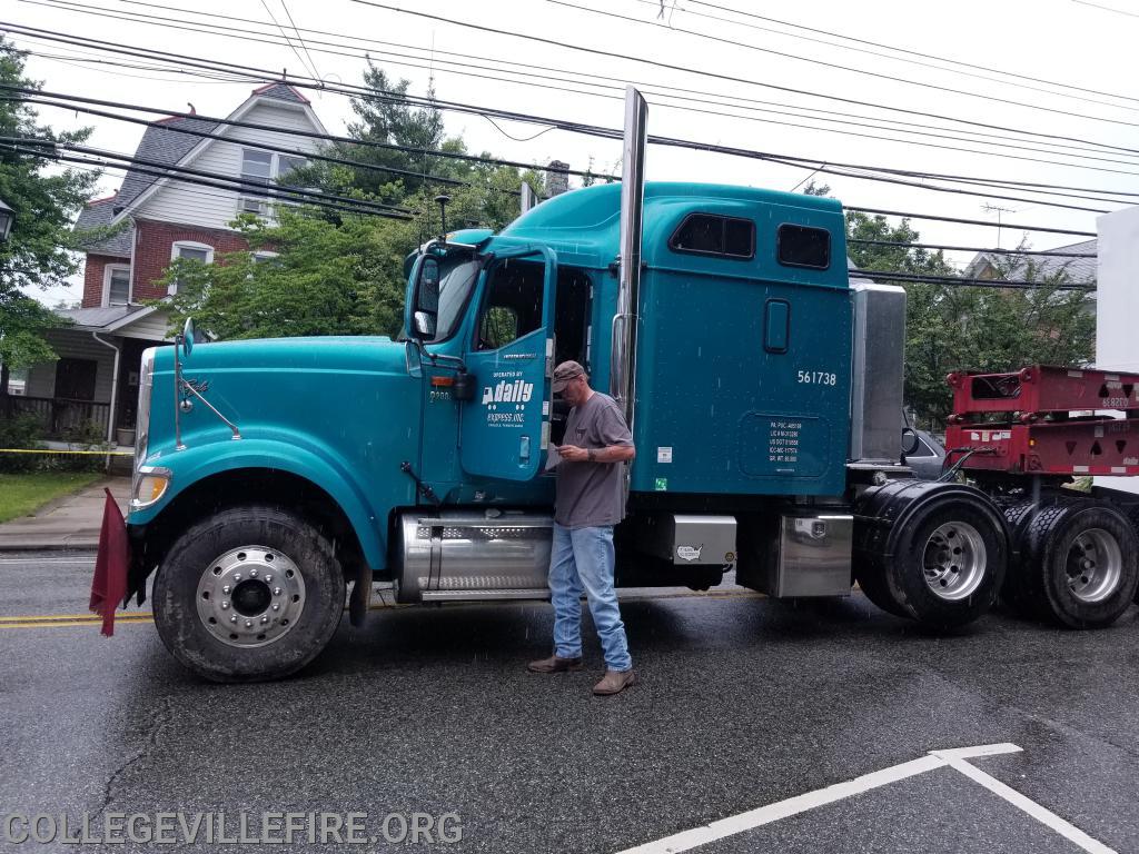 Over size load, pulls down wires and damages building in the 300 block of E. Main Street, Collegeville Borough.