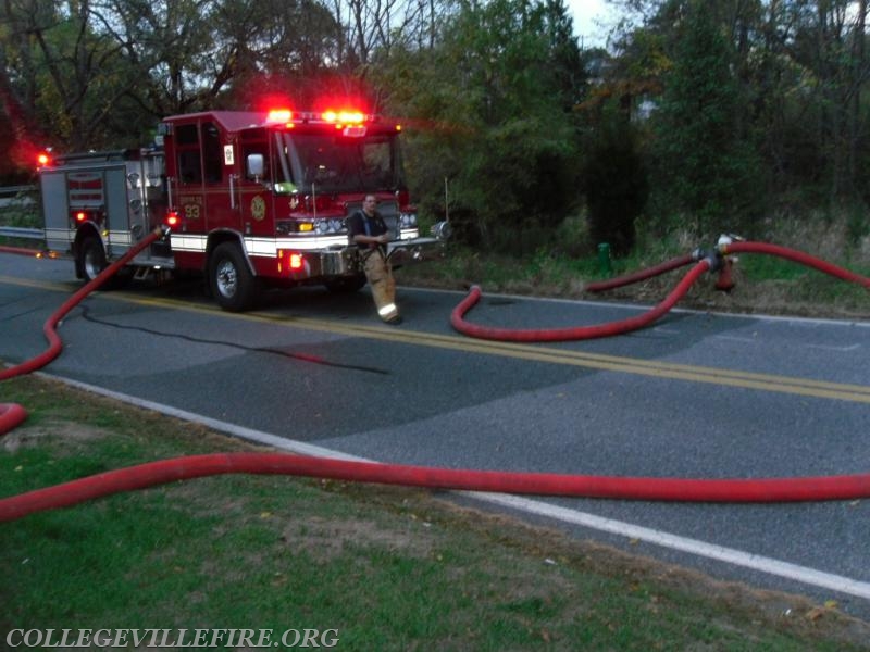 Engine 93 on the hydrant @ Dwelling fire, Ridge Pike, Upper Providence Twp.