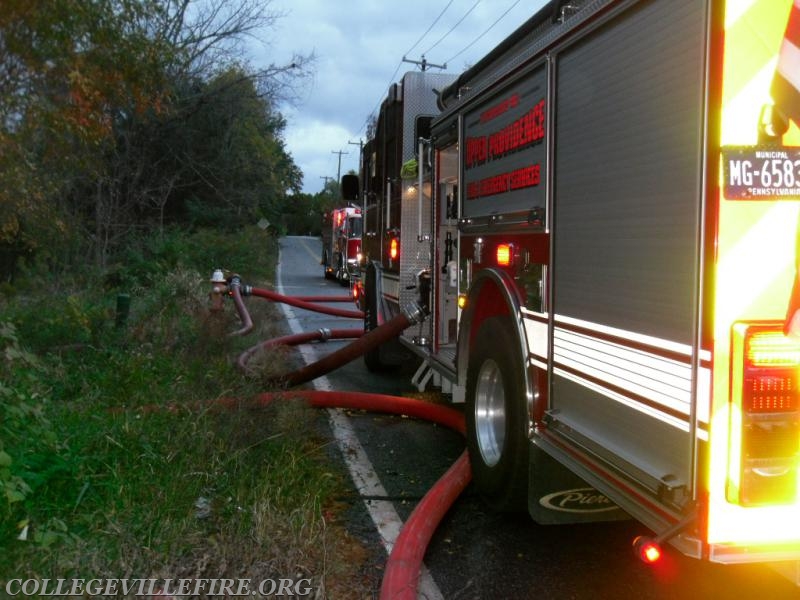 ENGINE 93 ON THE HYDRANT @ Dwelling fire, Ridge Pike, Upper Providence Twp.